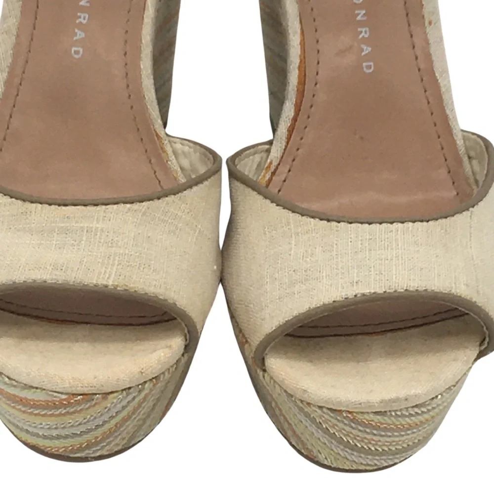 Lauren Conrad Tan Multi Color Peep Toe Platform Wedge size 7